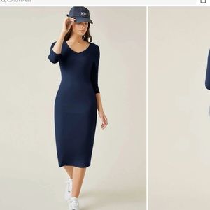 A cotton v neck spilt back body con Dress